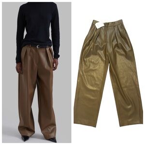 The Frankie Shop Tranton Faux Leather Pants Brown Size Small Wide Leg Pleated
